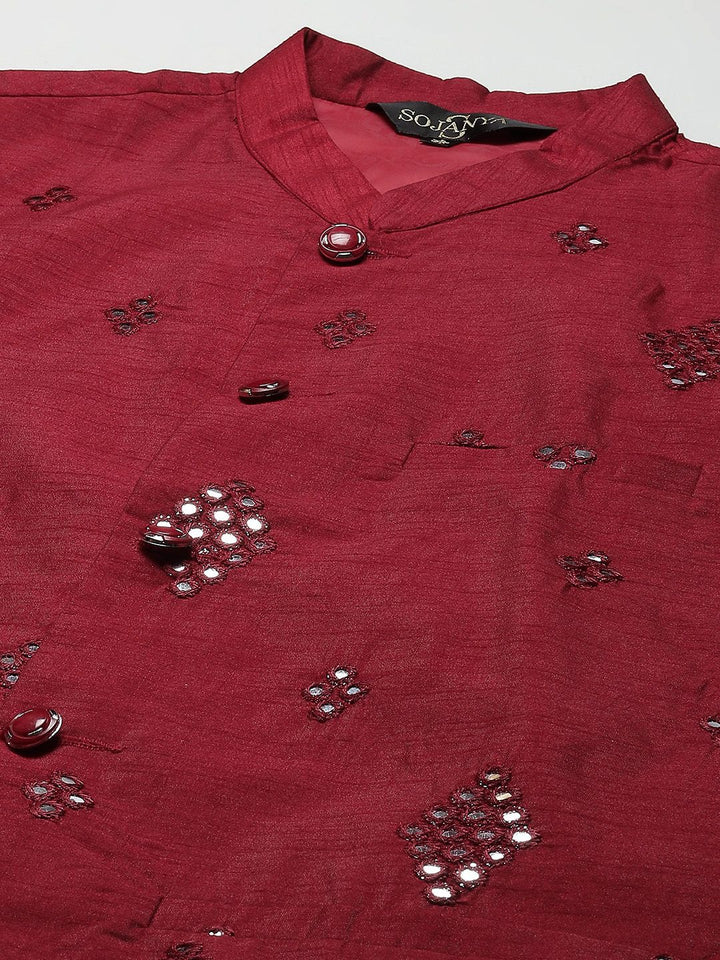 SOJANYA Men Woven Design Kurta with Churidar with Nehru Jacket