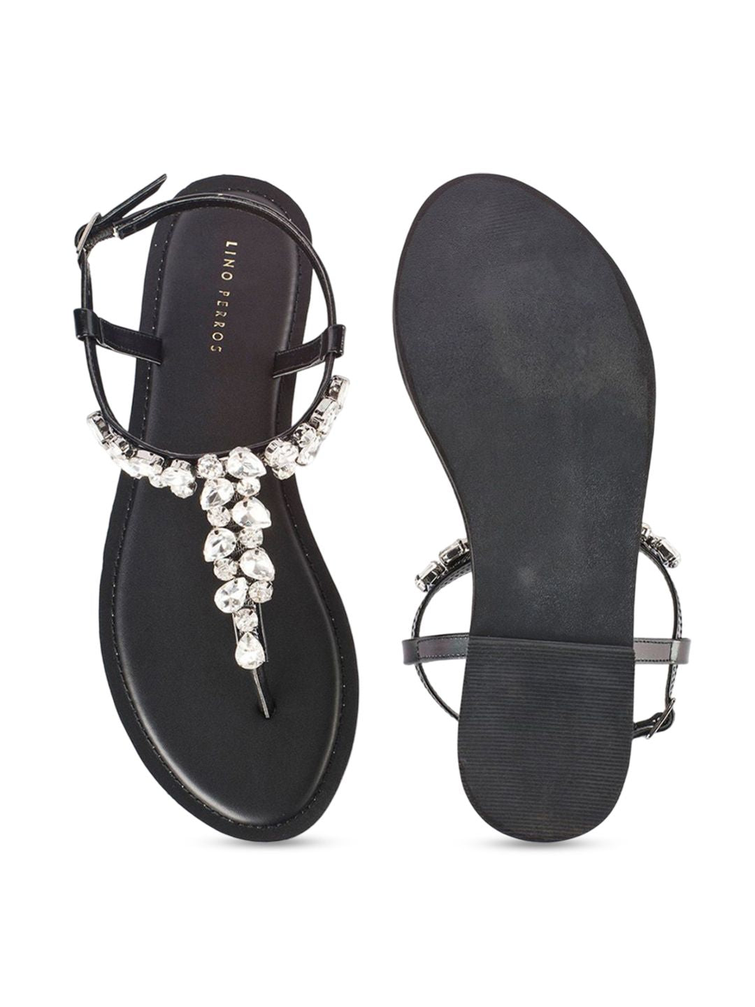 Lino Perros Women Embellished Open Toe T-Strap Flats