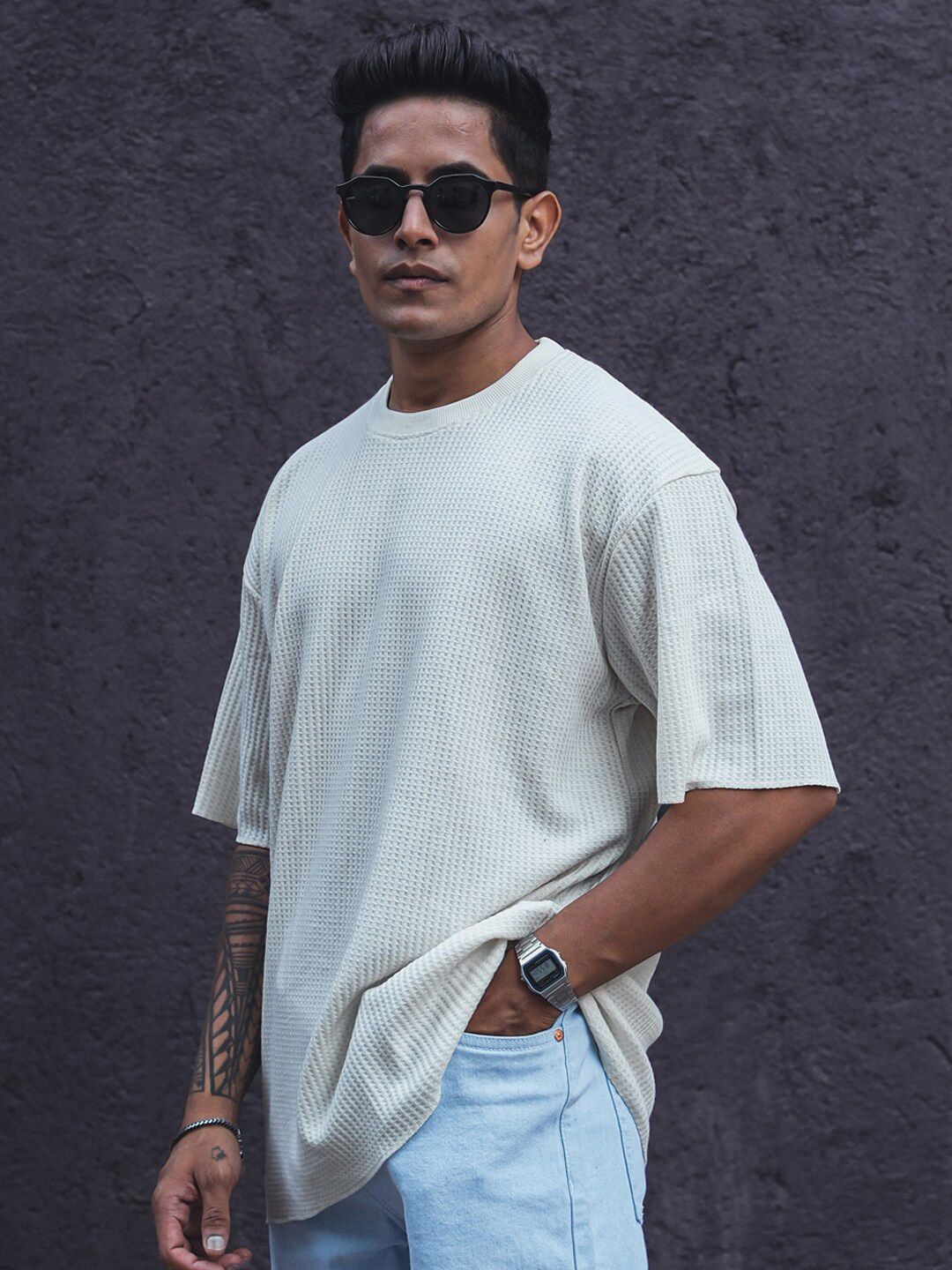 Powerlook Drop-Shoulder Sleeves Oversized Half Sleeves T Shirt