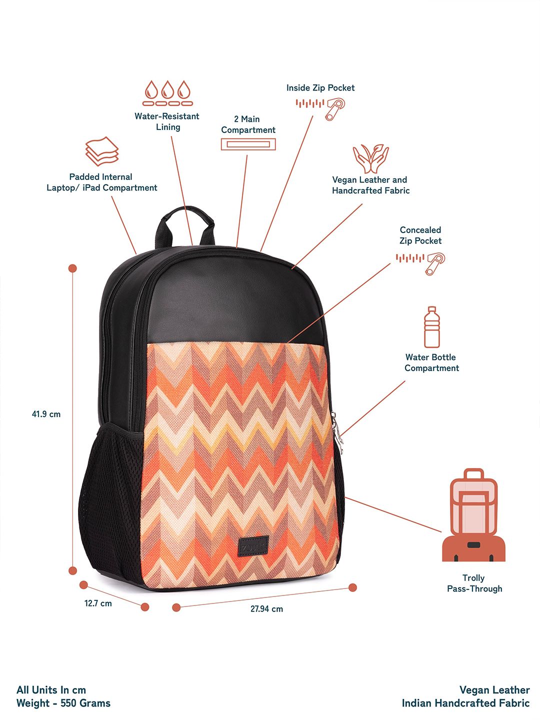 ZOUK Tidal Wave Printed Water Resistance Backpack Up To 16 Inch