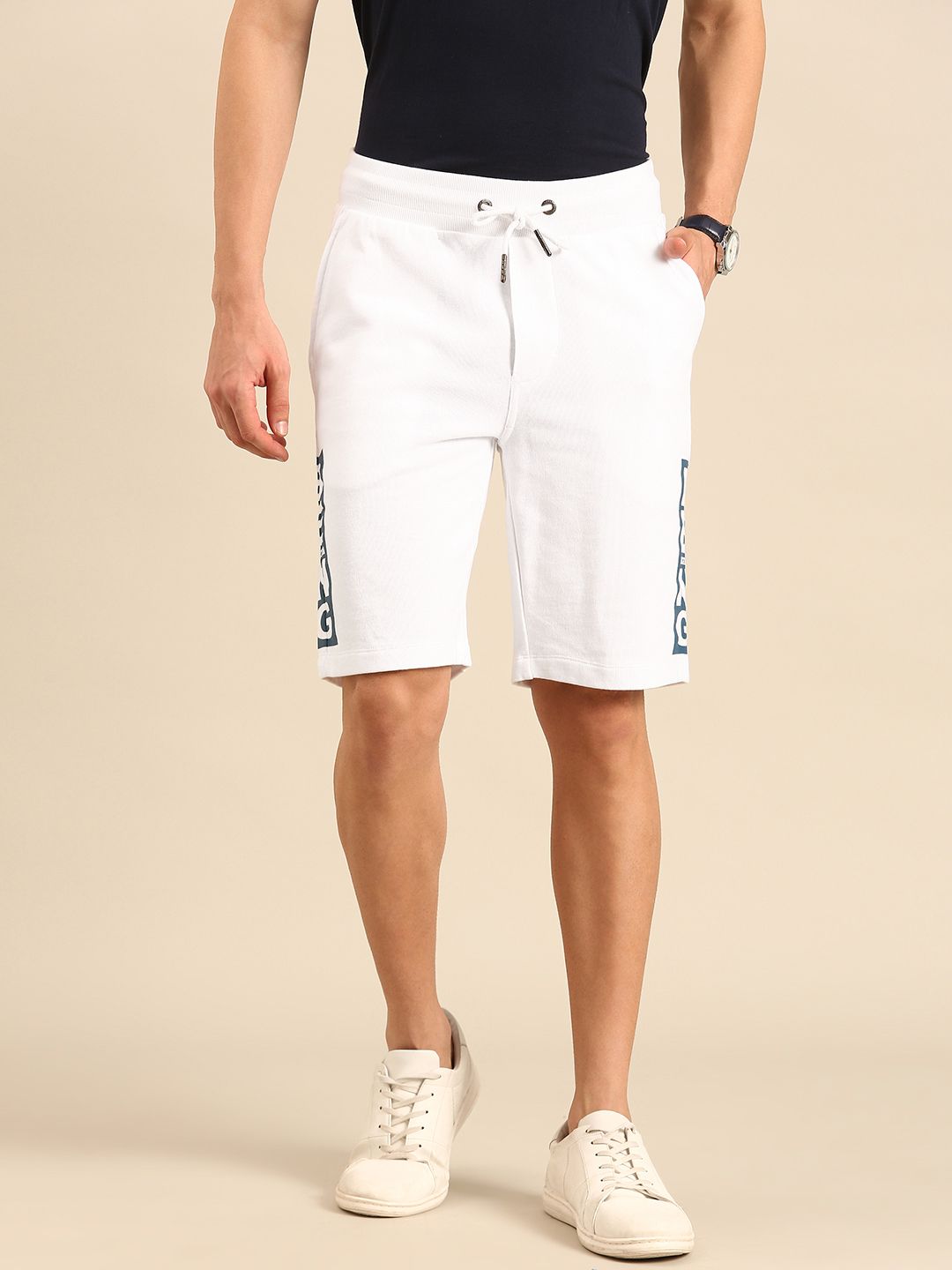 Being Human Men Pure Cotton Brand Logo Printed Regular Shorts