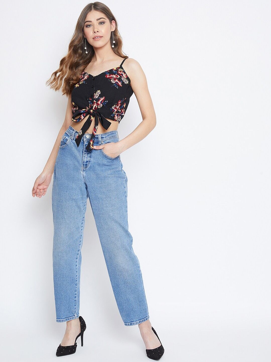 Berrylush Women Black Printed Bralette Top