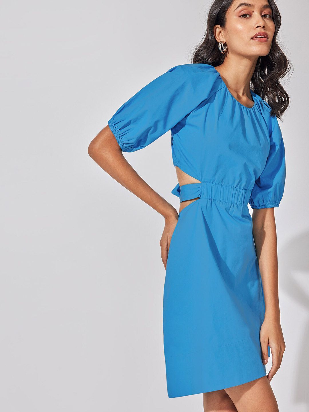 The Label Life Puff Sleeve Cut Out Detailed A-Line Dress