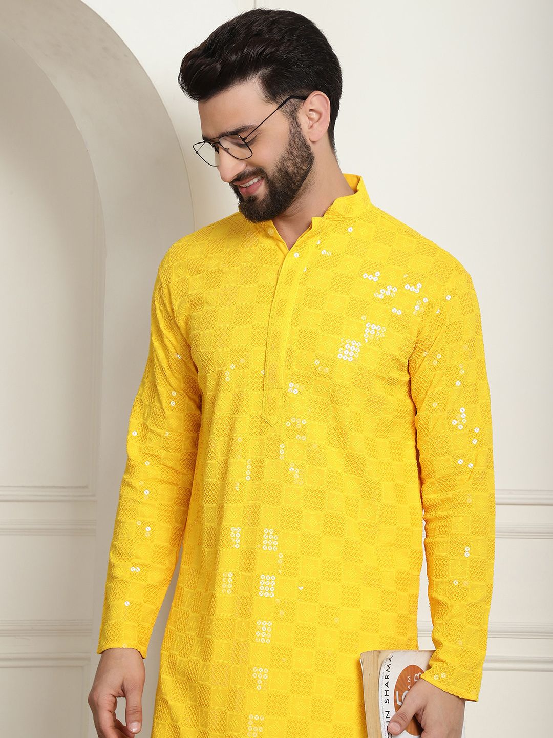 SOJANYA Kurta Kapas Tulen Sulam Geometrik Labuci