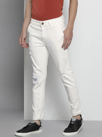The Indian Garage Co Men White Slim Fit Low Distress Stretchable Jeans