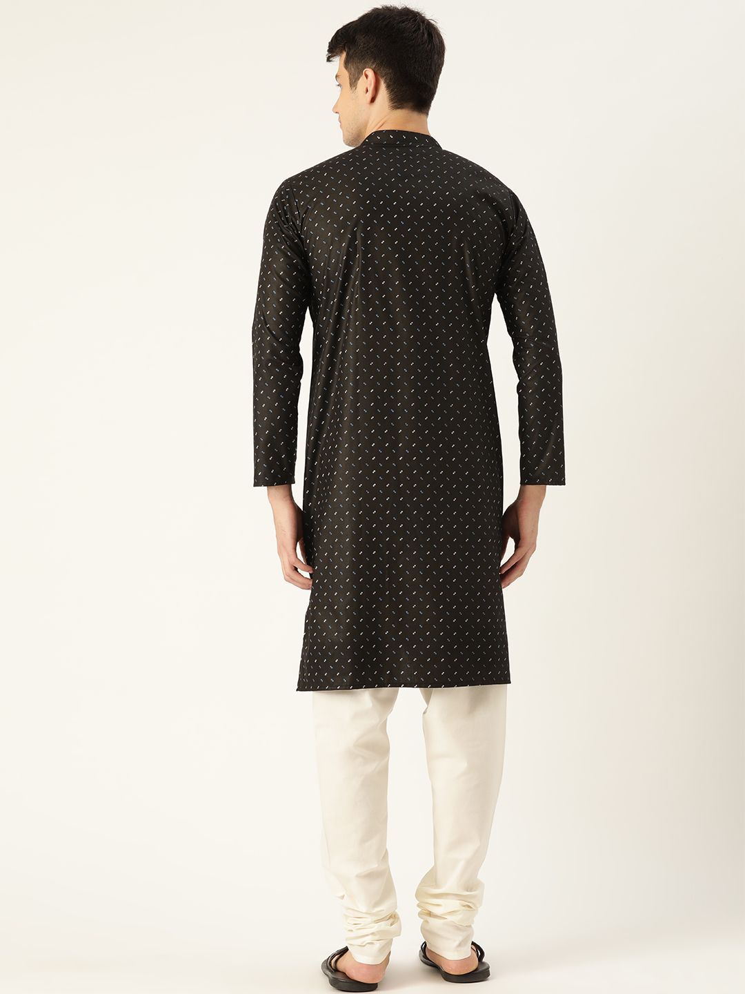 SOJANYA Men Black Printed High-Low Straight Kurta