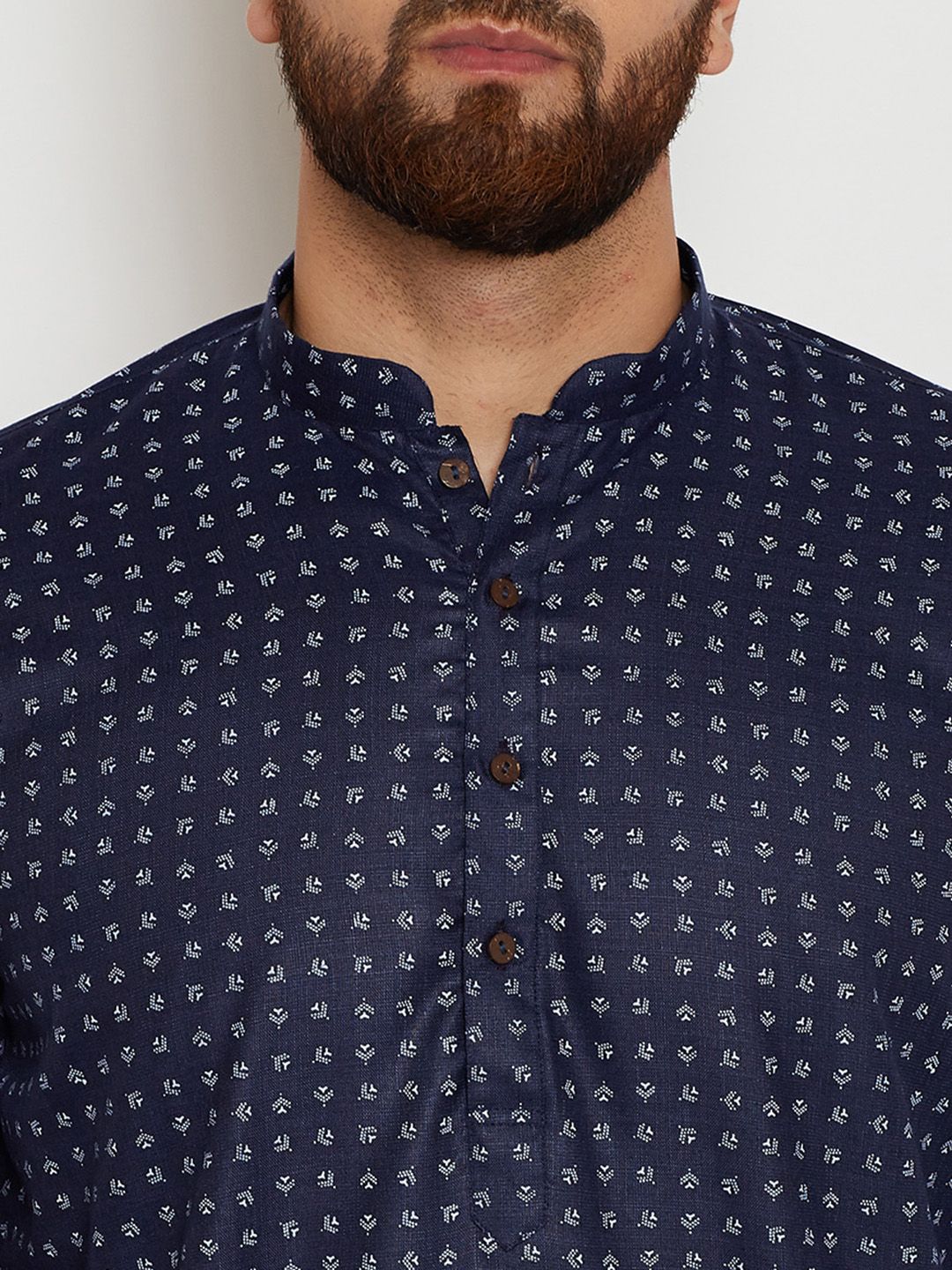 SOJANYA Lelaki Navy Blue & Off-White Printed Straight Kurta