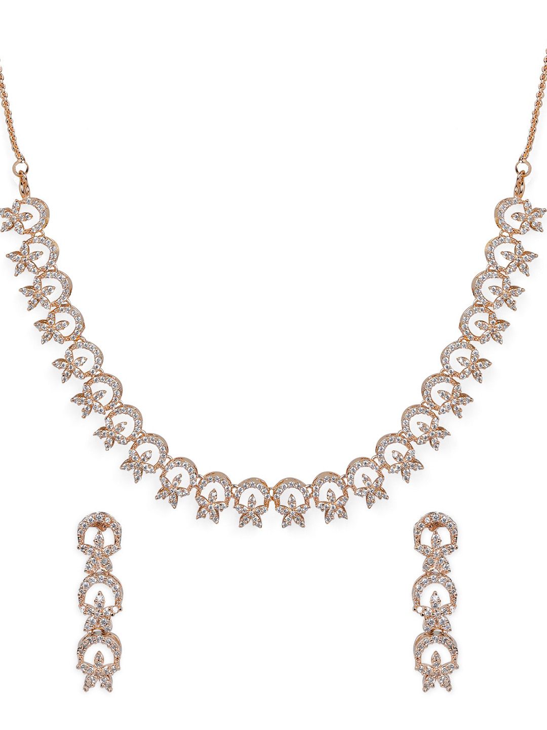 Rubans Rose Gold-Toned White CZ-Studded Handcrafted Jewellery Set