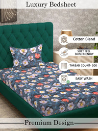 Myntra Elegant Homes Blue Floral 300 TC Single Bedsheet with 1 Pillow Covers