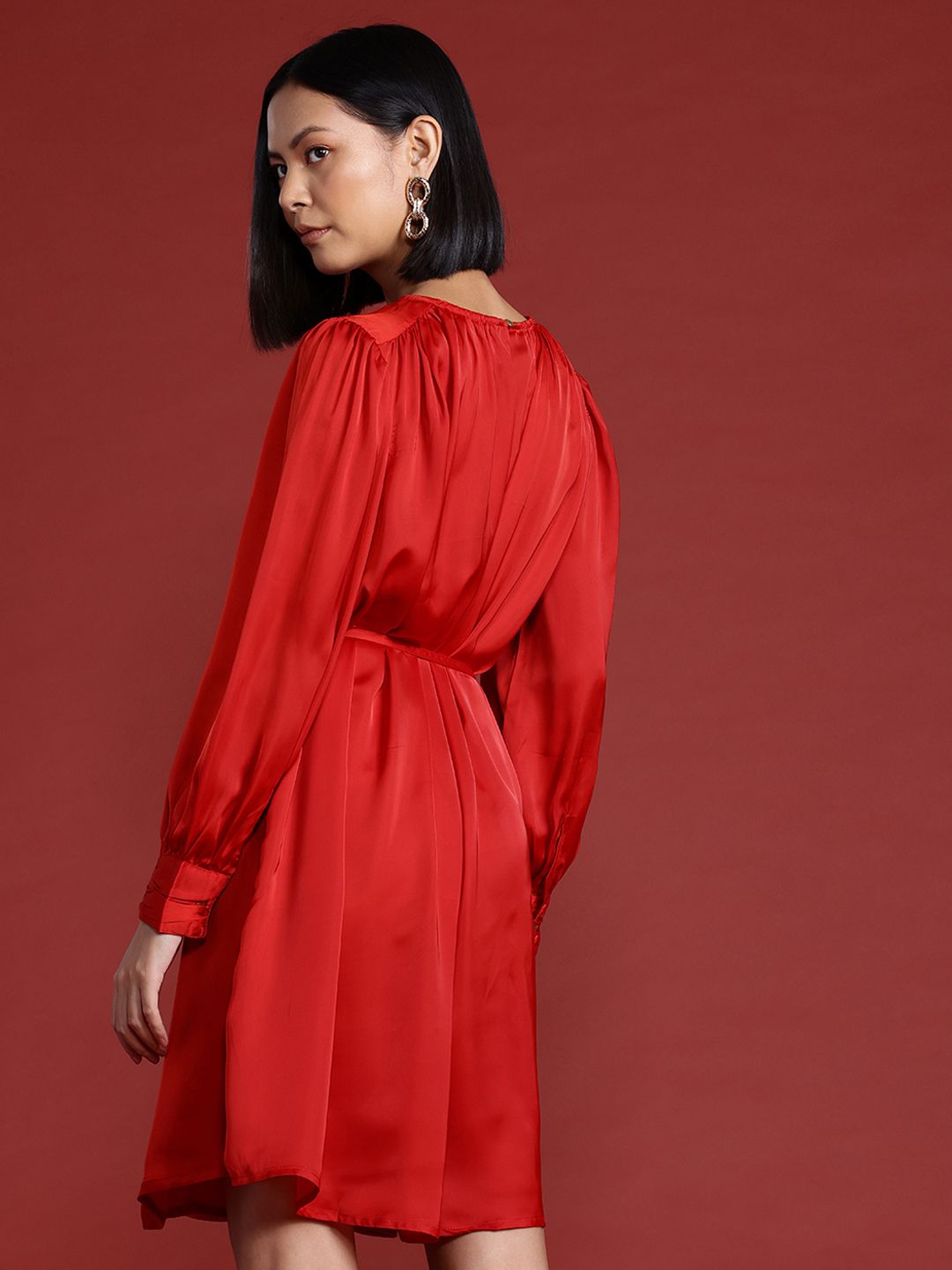 all about you Satin A-Line Dress with Belt