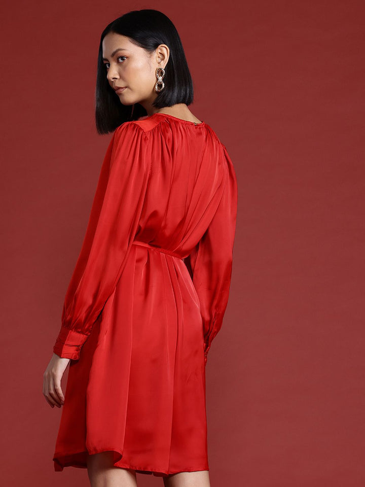 all about you Satin A-Line Dress with Belt