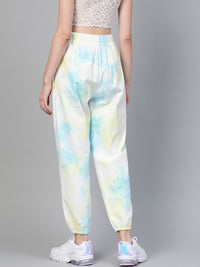 SASSAFRAS Women Off-White & Blue High-Rise Dyed Pure Cotton Joggers