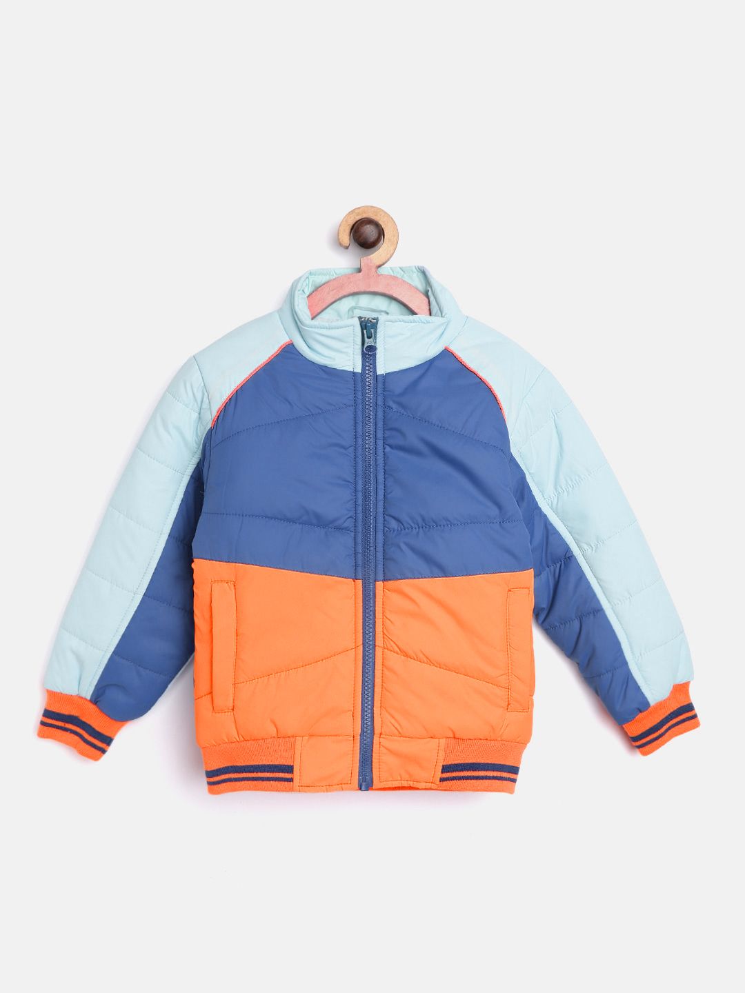 YK Boys Blue & Orange Colourblocked Bomber Jacket