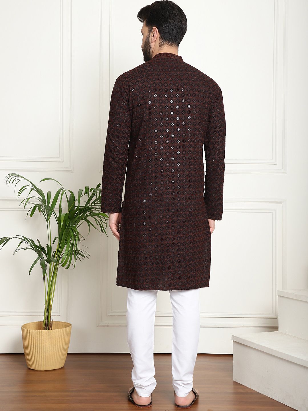 SOJANYA Embroidered Sequinned Pure Cotton Kurta with Churidar