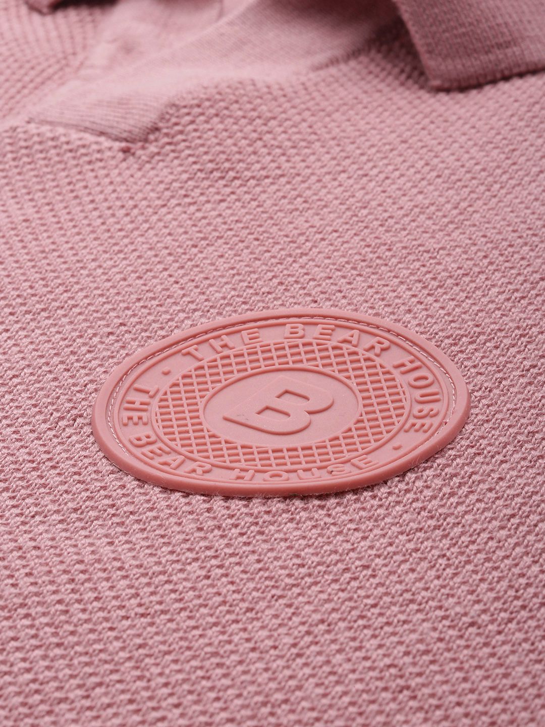 THE BEAR HOUSE Ardor Edition Men Pink Polo Collar Cotton Slim Fit T-shirt