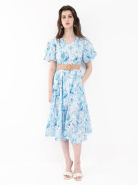Rareism Cetakan bunga Flared Flared Sleeve Fit & Flare Midi Dress