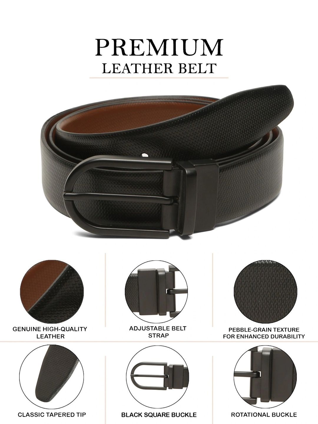Teakwood Leathers Men Textured Leather Reversible Formal Belt