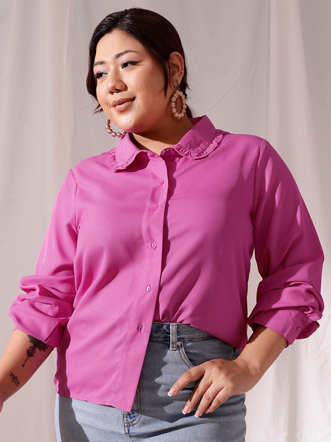 CURVY STREET Comfort Spread Collar Casual Shirt