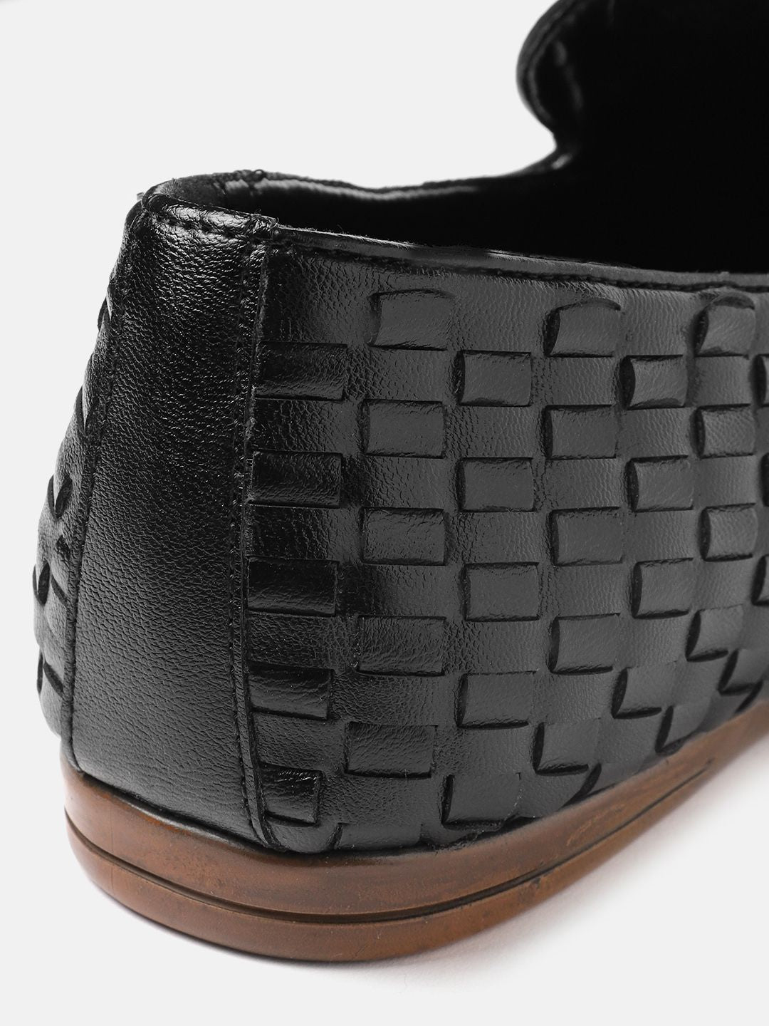 House of Pataudi Men Black Basketweave Handcrafted Tasselled Leather Loafers