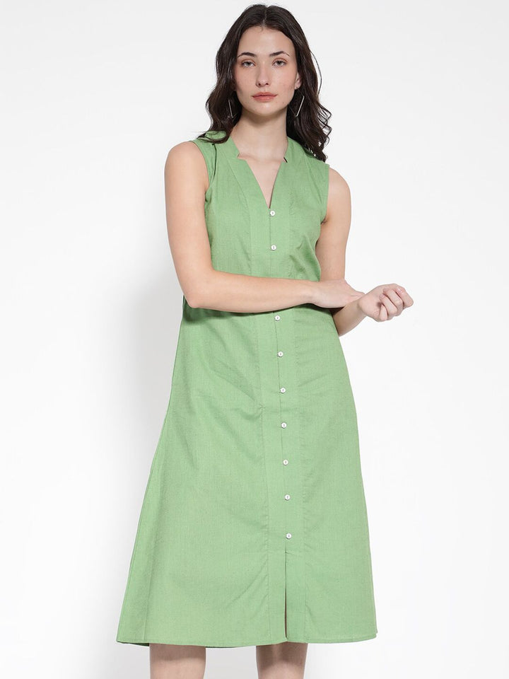 Rareism v Linen Linen A-Line Midi Dress
