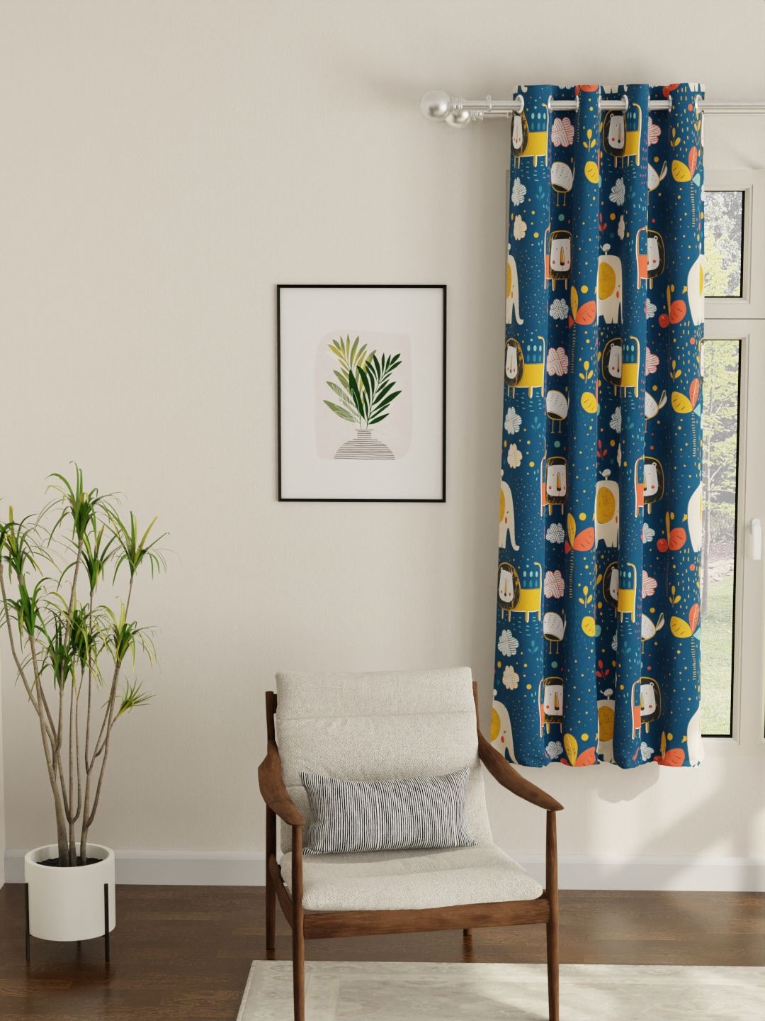 URBAN SPACE Blue & White Quirky Room Darkening Window Curtain