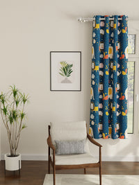URBAN SPACE Blue & White Quirky Room Darkening Window Curtain