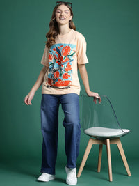 DressBerry Women Floral Printed Drop-Shoulder Sleeves T-shirt