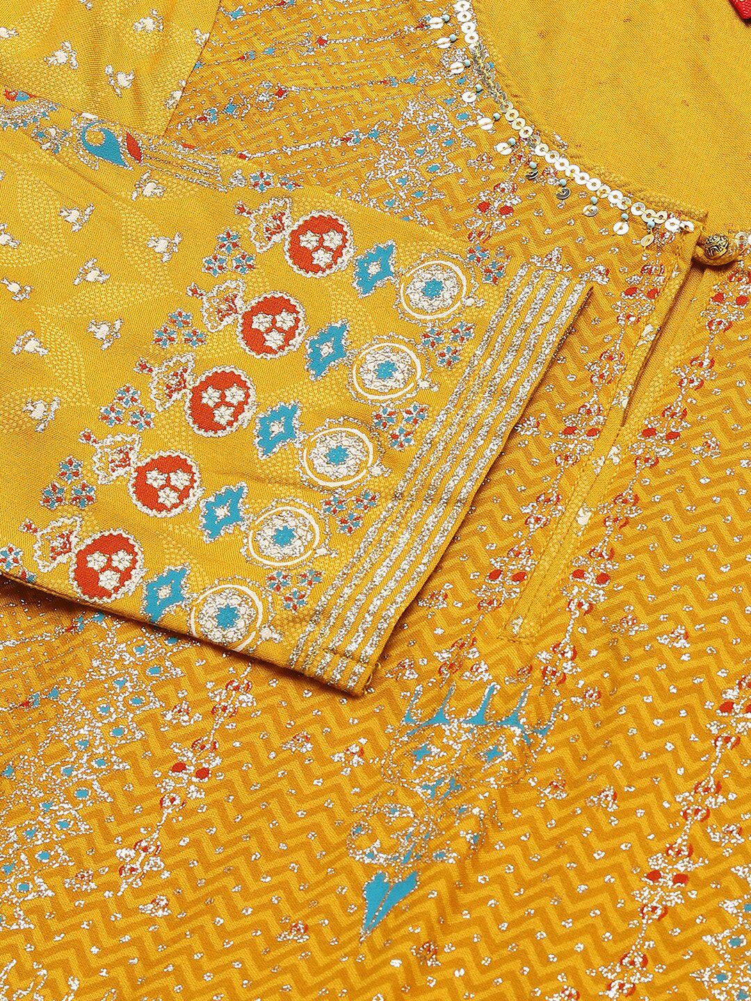 W Yellow Ethnic Motifs Keyhole Neck Ethnic Maxi Dress