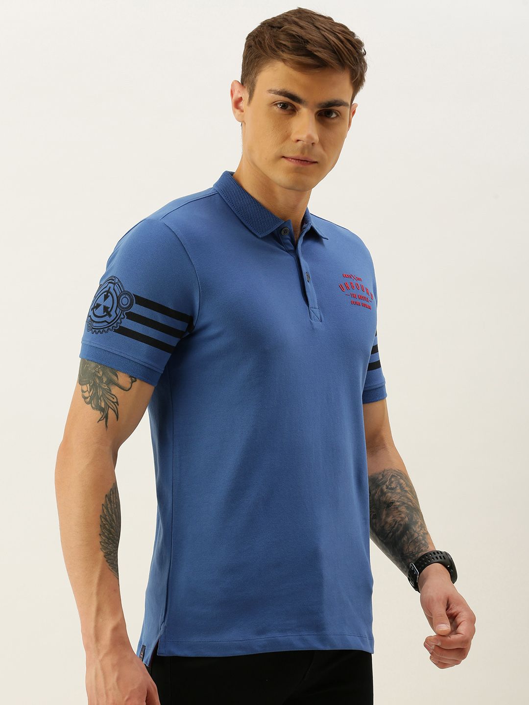 Being Human Men Blue Printed Polo Collar T-shirt