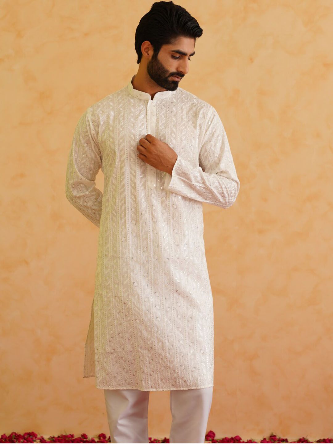 SOJANYA LUXE Mandarin Collar Embroidered Regular Thread Work Kurta with Pyjamas