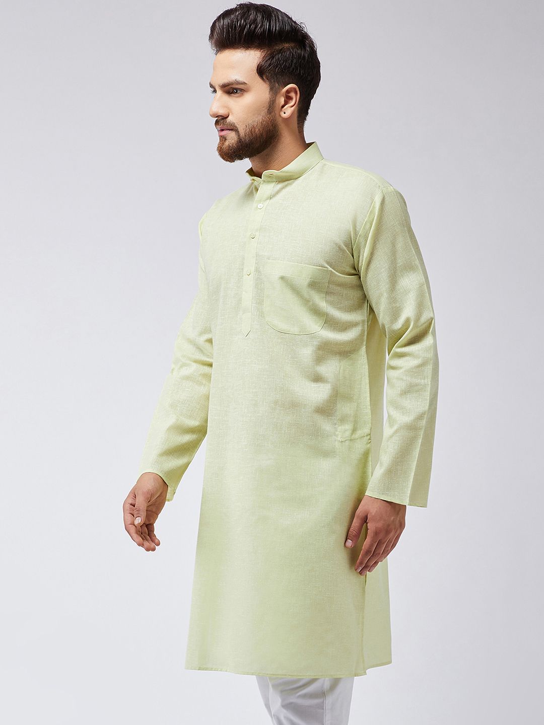 SOJANYA Kurta Lurus Pepejal Hijau Limau Lelaki