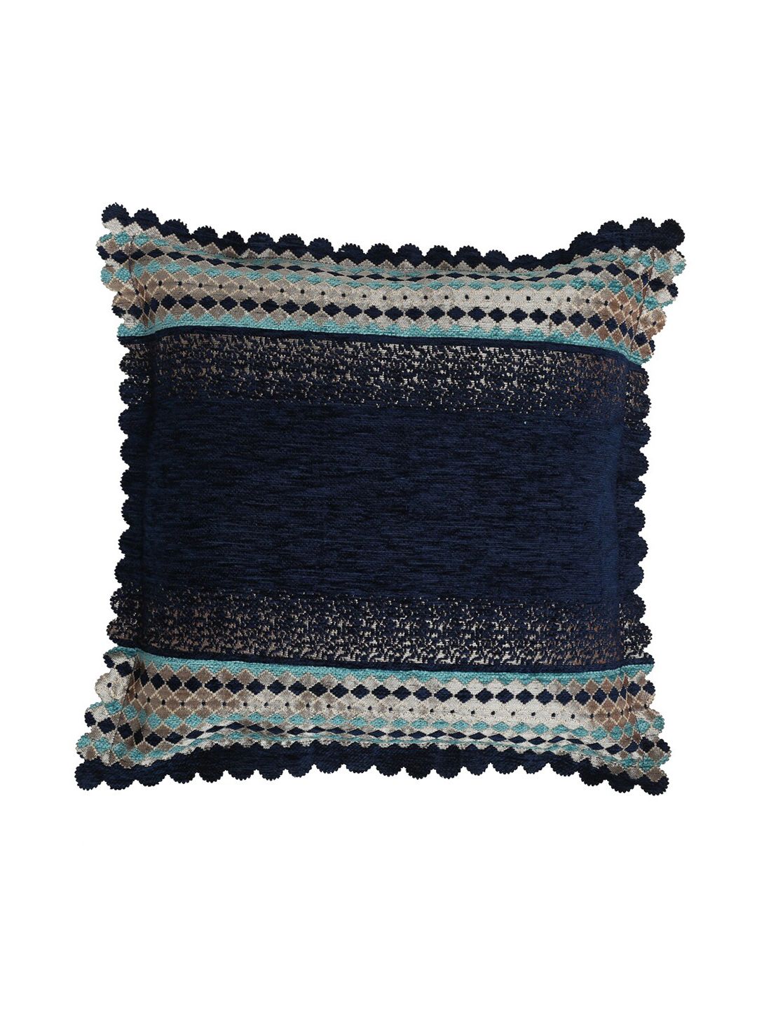 HOSTA HOMES Navy Blue & Beige Set of 5 Velvet Square Cushion Covers