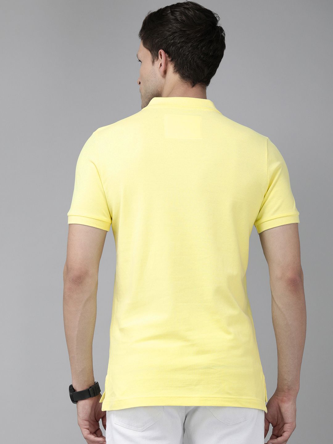 THE BEAR HOUSE Men Yellow Polo Collar Slim Fit Cotton T-shirt