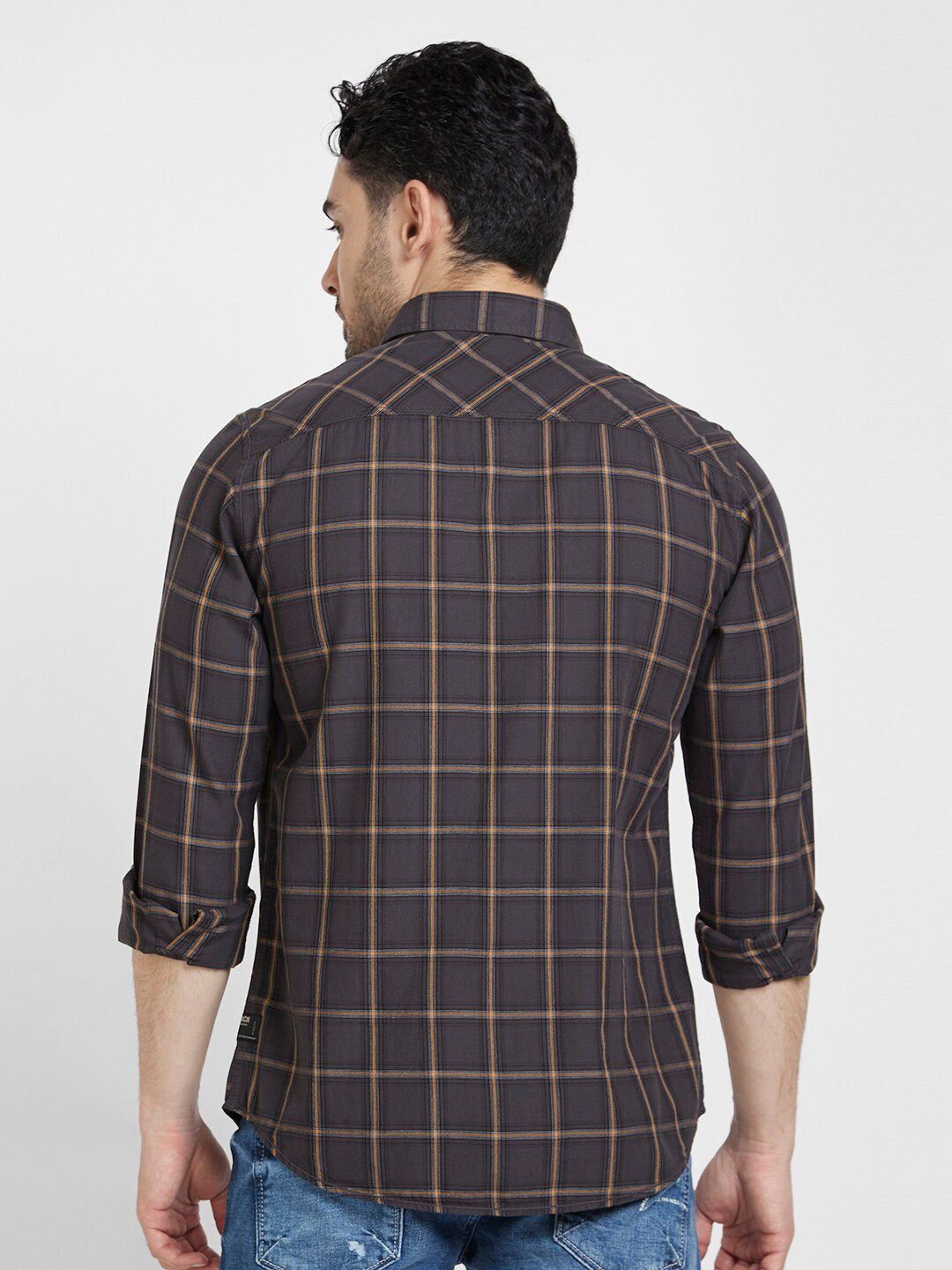 SPYKAR Classic Slim Fit Windowpane Checked Casual Cotton Shirt