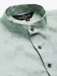 SOJANYA Men Green & Off-White Ethnic Motifs Kurta with Churidar & Nehru Jacket