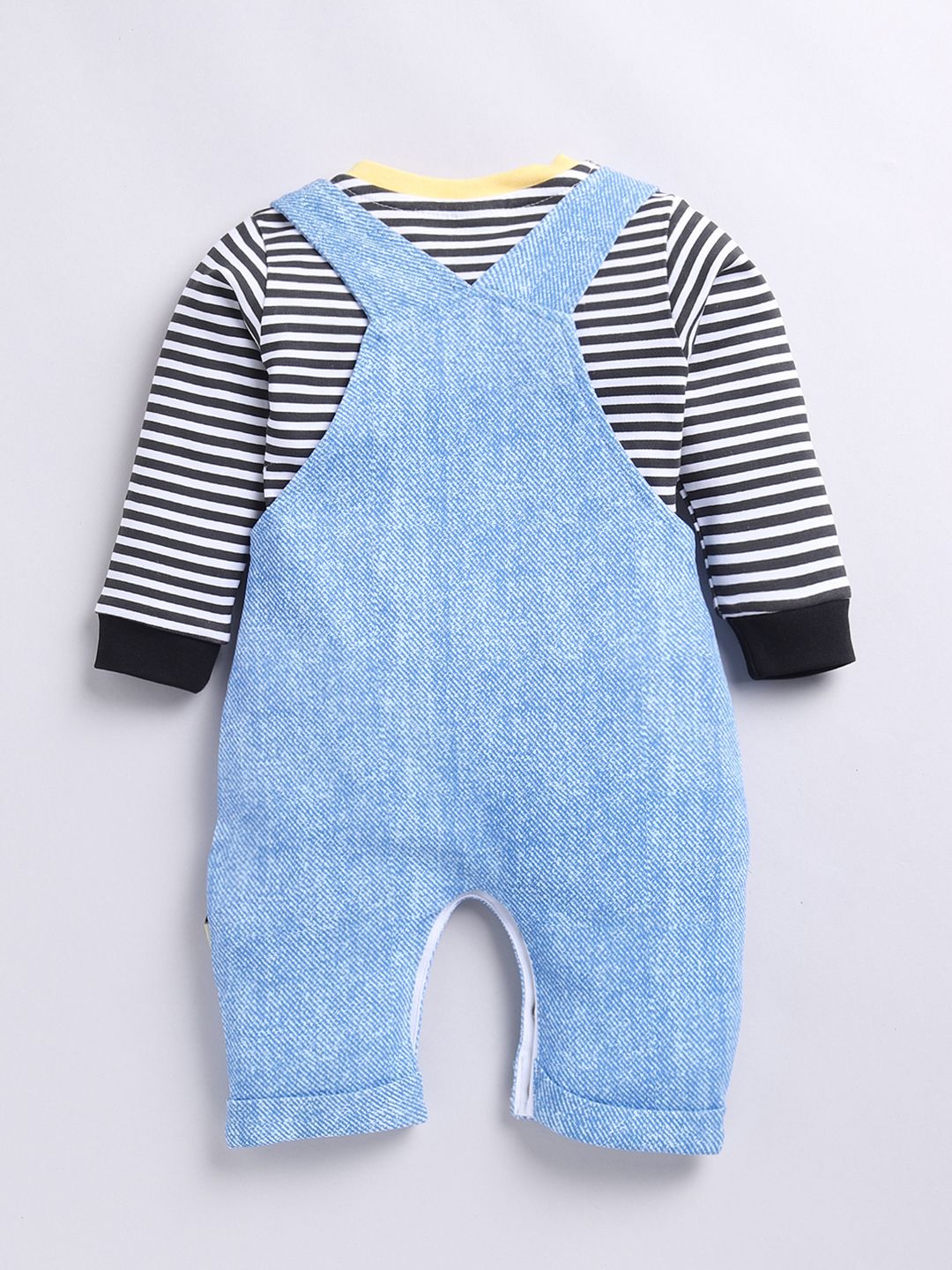 Moms Love Infants Boys Pure Cotton Dungaree With Striped T-Shirt