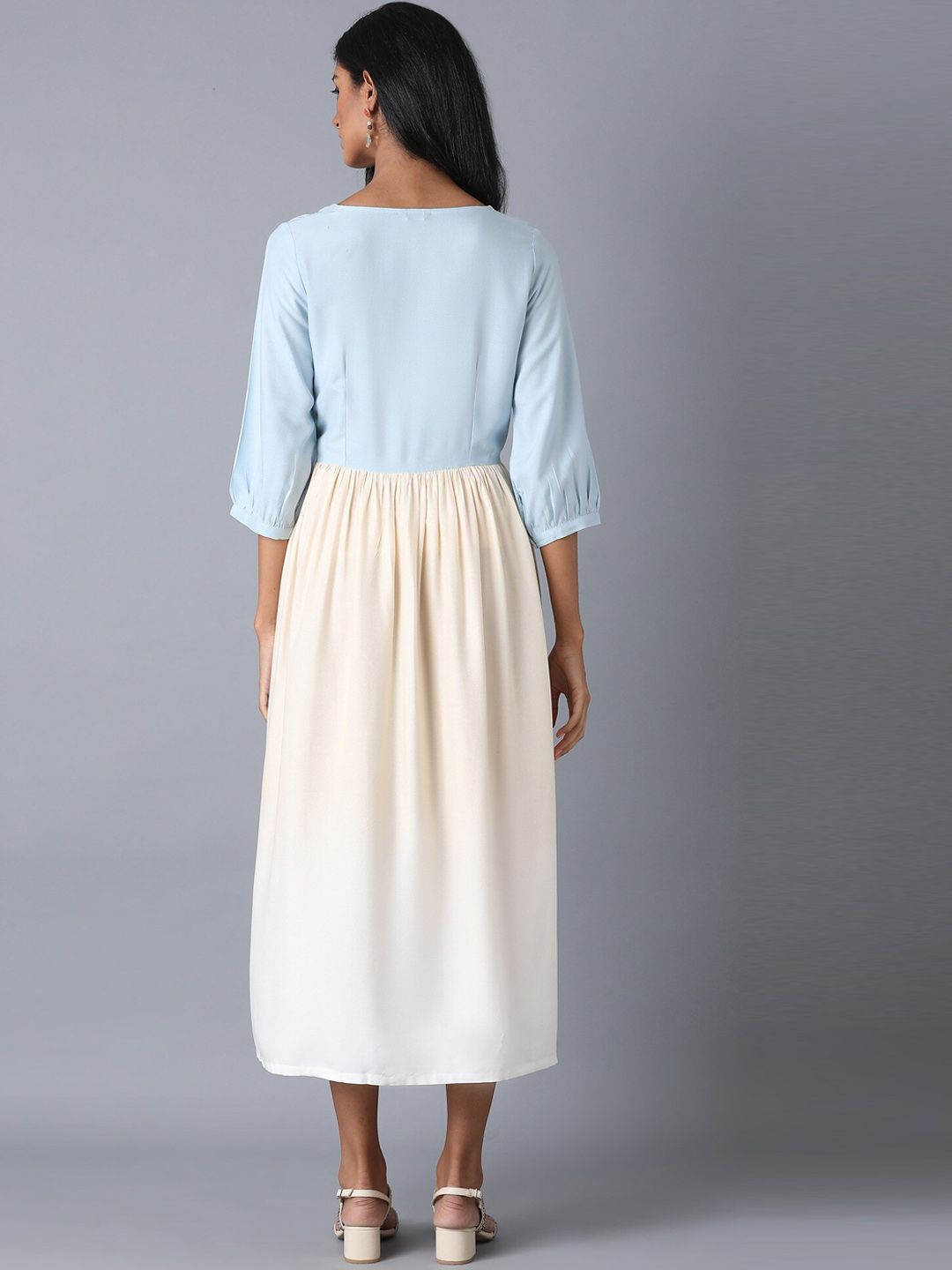 W Women Blue Colourblocked Fit and Flare Dress