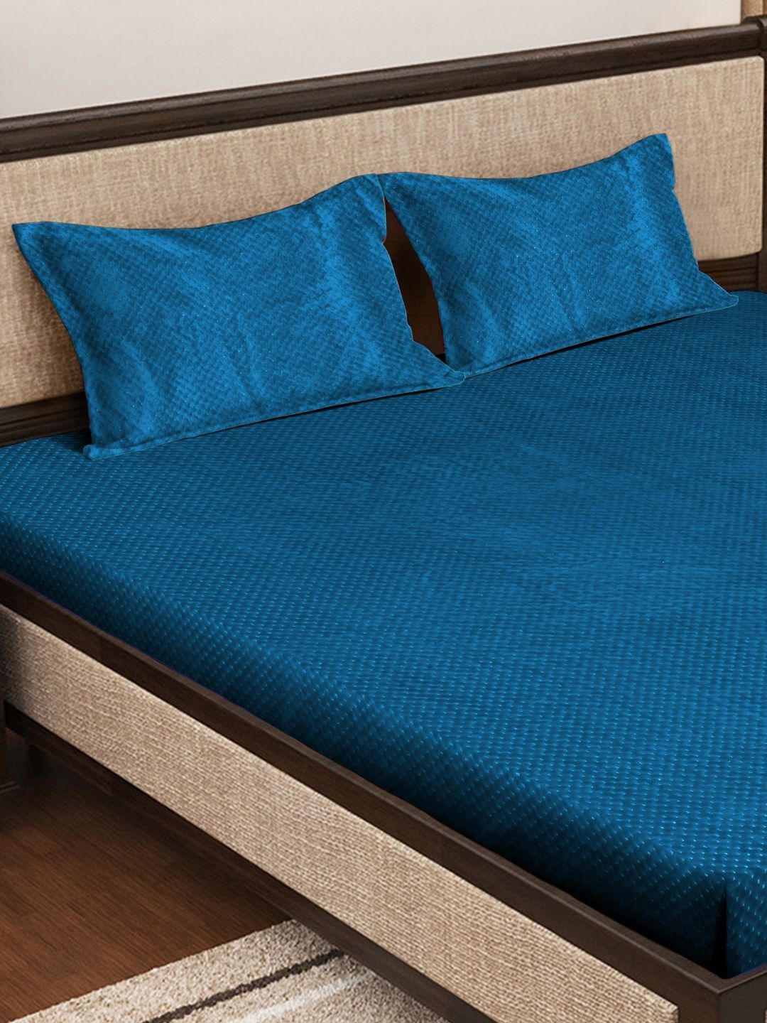 KLOTTHE Blue 300TC Double Woolen King Bedsheet With 2 Pillow Covers