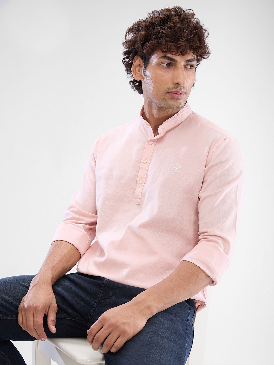 SPYKAR Men Slim Fit Opaque Solid Mandarin Collar Casual Shirt