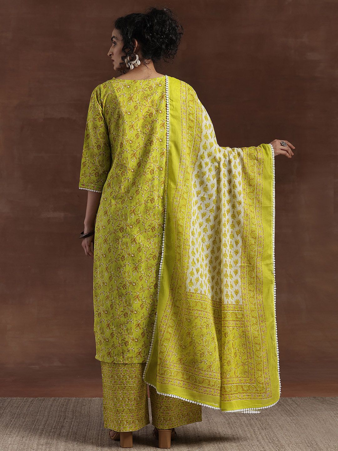 Libas Floral Printed Pure Cotton Kurta with Palazzos & With Dupatta