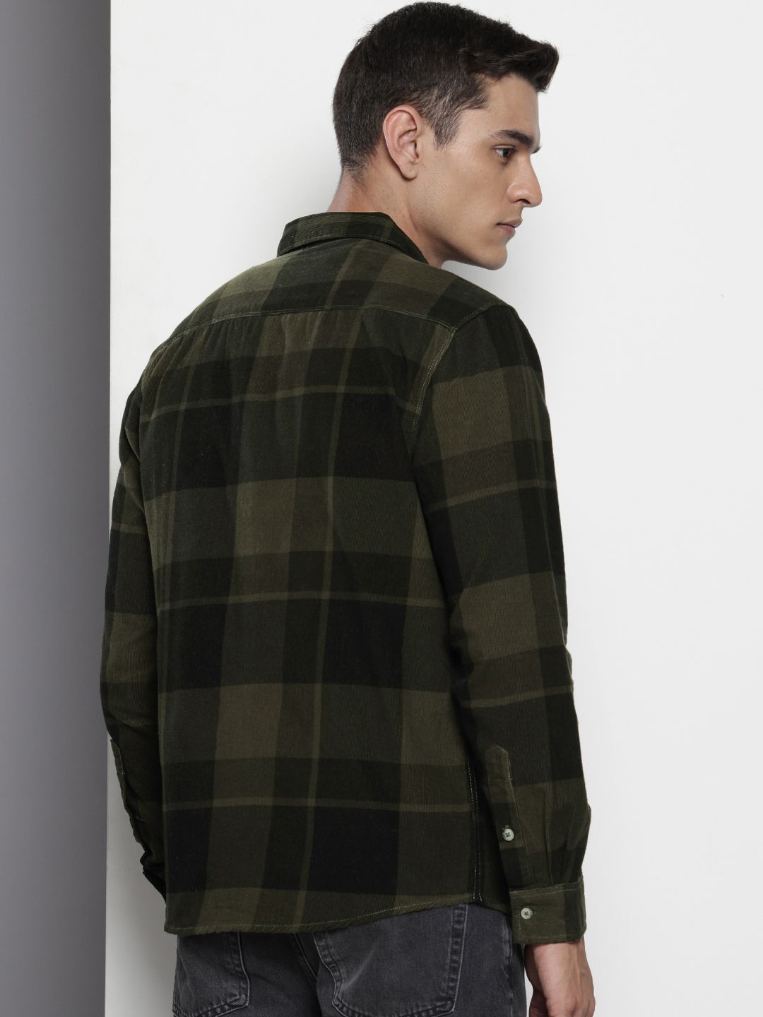 The Indian Garage Co Pure Cotton Checked Corduroy Casual Shirt