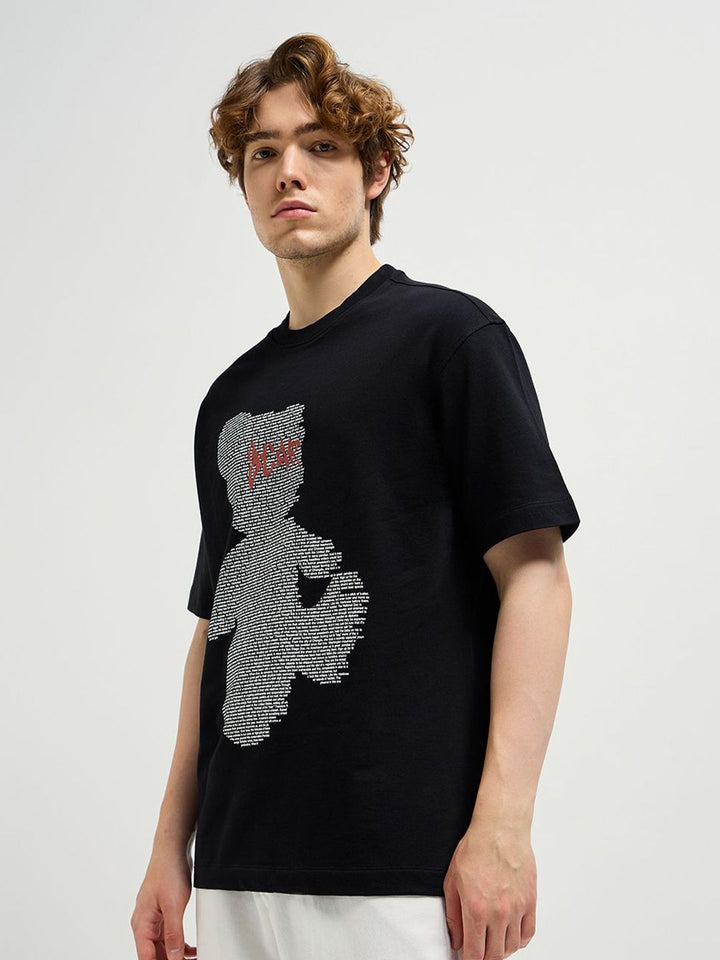 THE BEAR HOUSE Men Typography Printed Round Neck Cotton Oversized T-shirt
