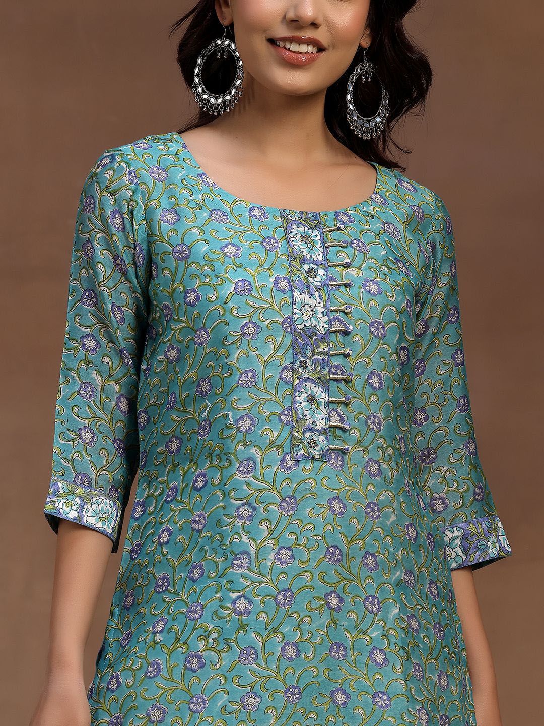 Libas Floral Printed Regular Pure Cotton Straight Kurta with Trousers & Dupatta