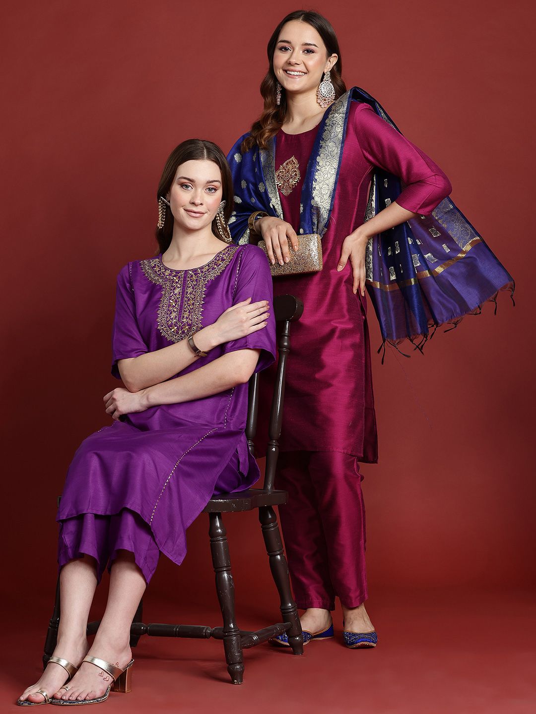 Anouk Women Ethnic Motifs Embroidered Zari Work Kurta & Trousers