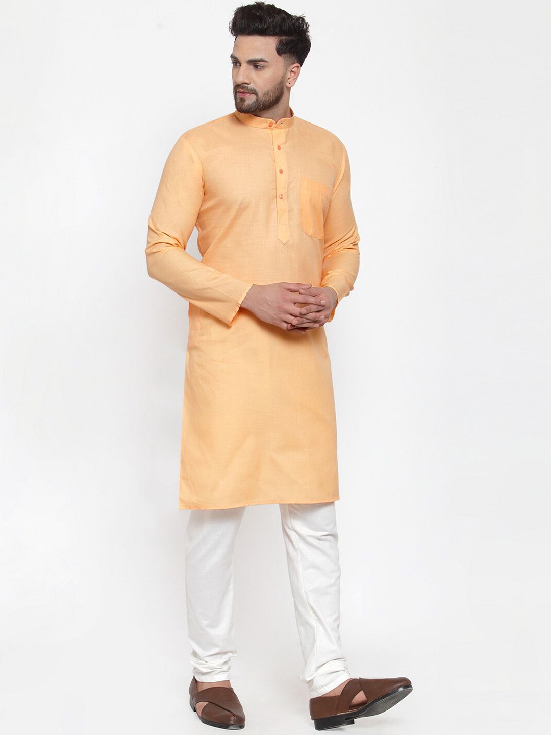 Jompers Men Orange Kurta with Churidar