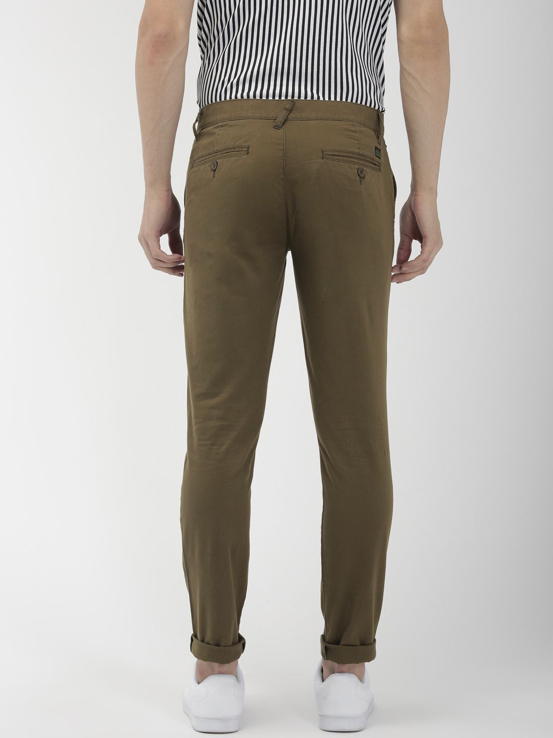 The Indian Garage Co Men Olive Green Slim Fit Solid Chinos