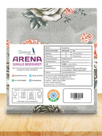 Story@home Grey & Pink Floral 180 TC Single Bedsheet with 1 Pillow Cover