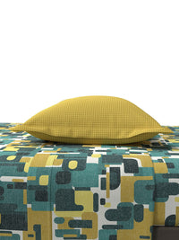 MYTRIDENT Yellow  Green Printed Cotton 144 TC Queen Bedsheet With 2 Pillow Covers