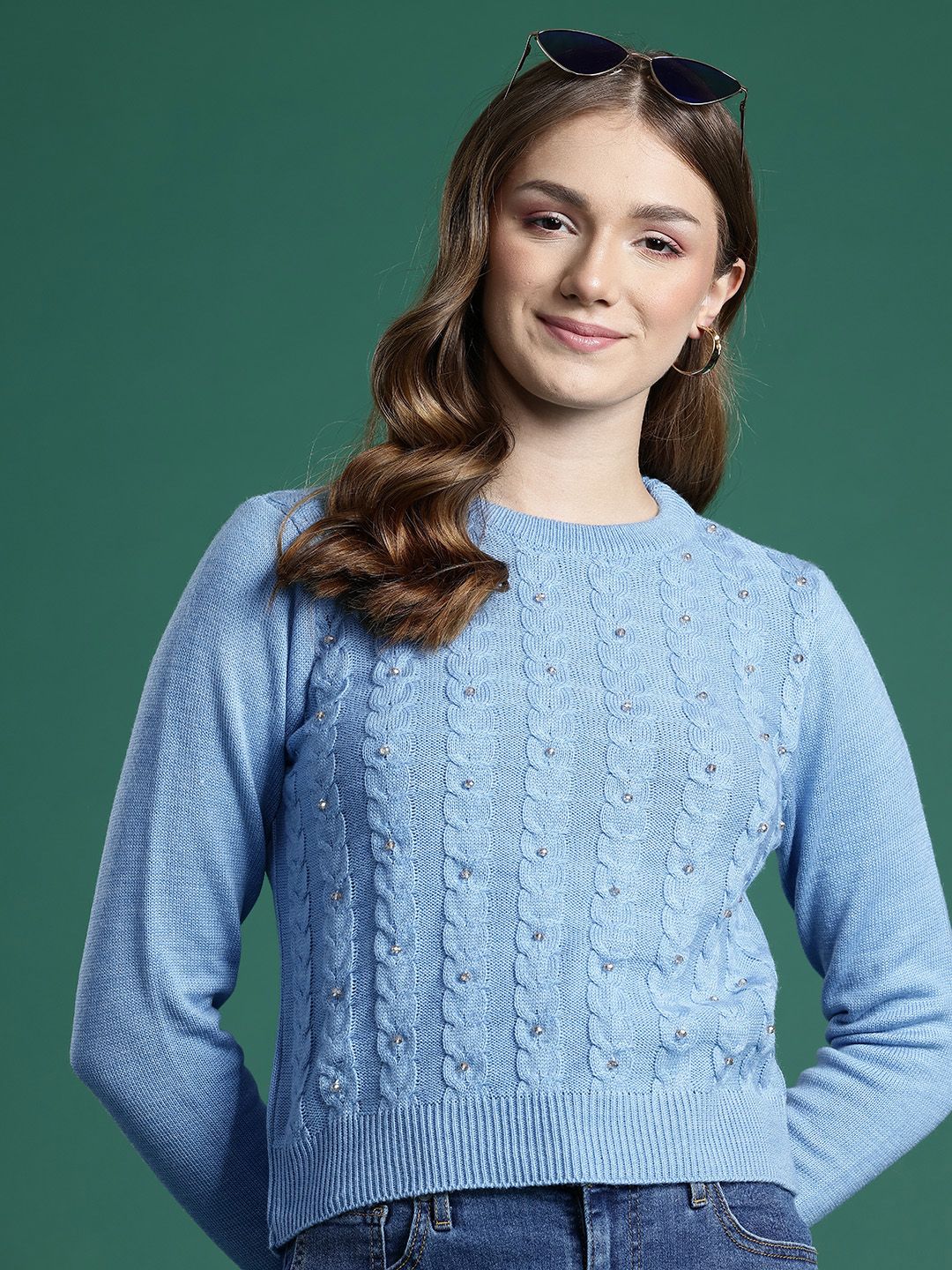 DressBerry Cable Knit With Embellished Detail Pullover Sweaters