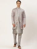 SOJANYA Men Grey & Pink Kurta with Churidar